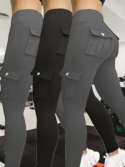 Women's Workout Leggings - Black+Gray+Green Pockets – Black option – main product image