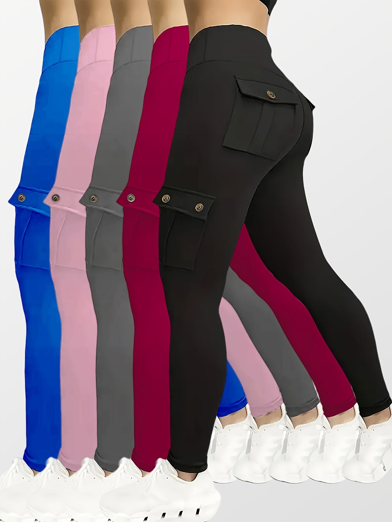 Women's Workout Leggings - Black + Pink + Blue + Red + Gray Pockets – Black option – main product image