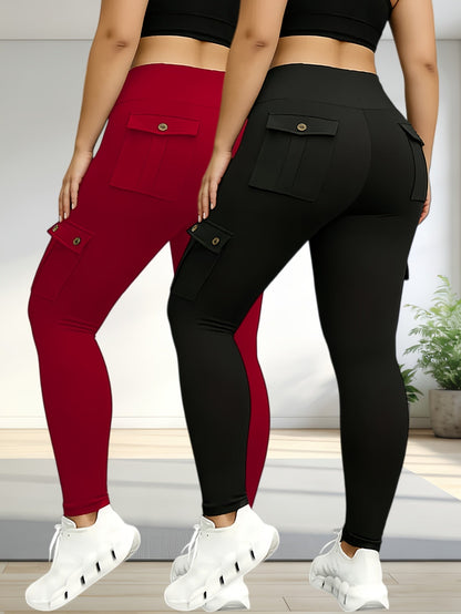 Women's Workout Leggings - Black + Pink + Blue + Red + Gray Pockets detail view