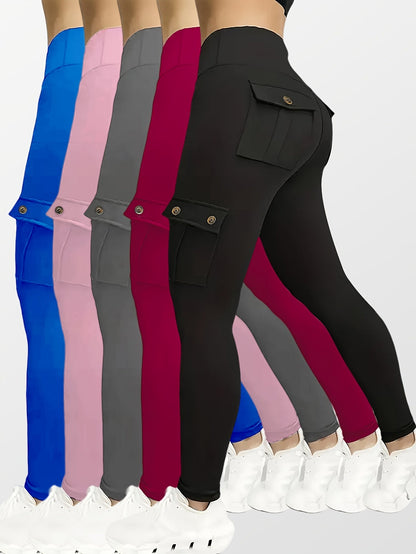 Women's Workout Leggings - Black + Pink + Blue + Red + Gray Pockets detail view