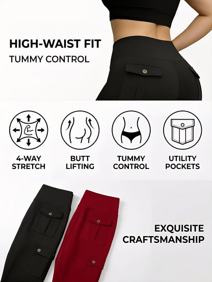 Women's Workout Leggings - Black + Pink + Blue + Red + Gray Pockets detail view