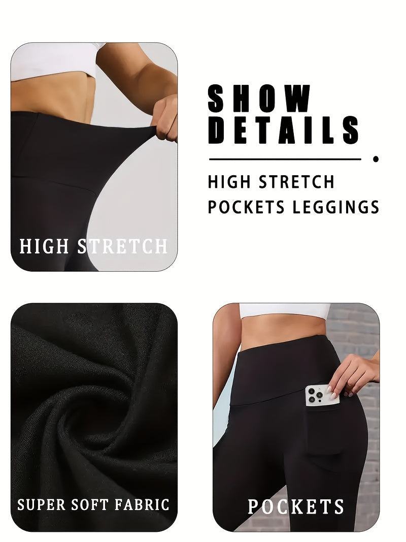Women's Workout Leggings - Black Pockets detail view