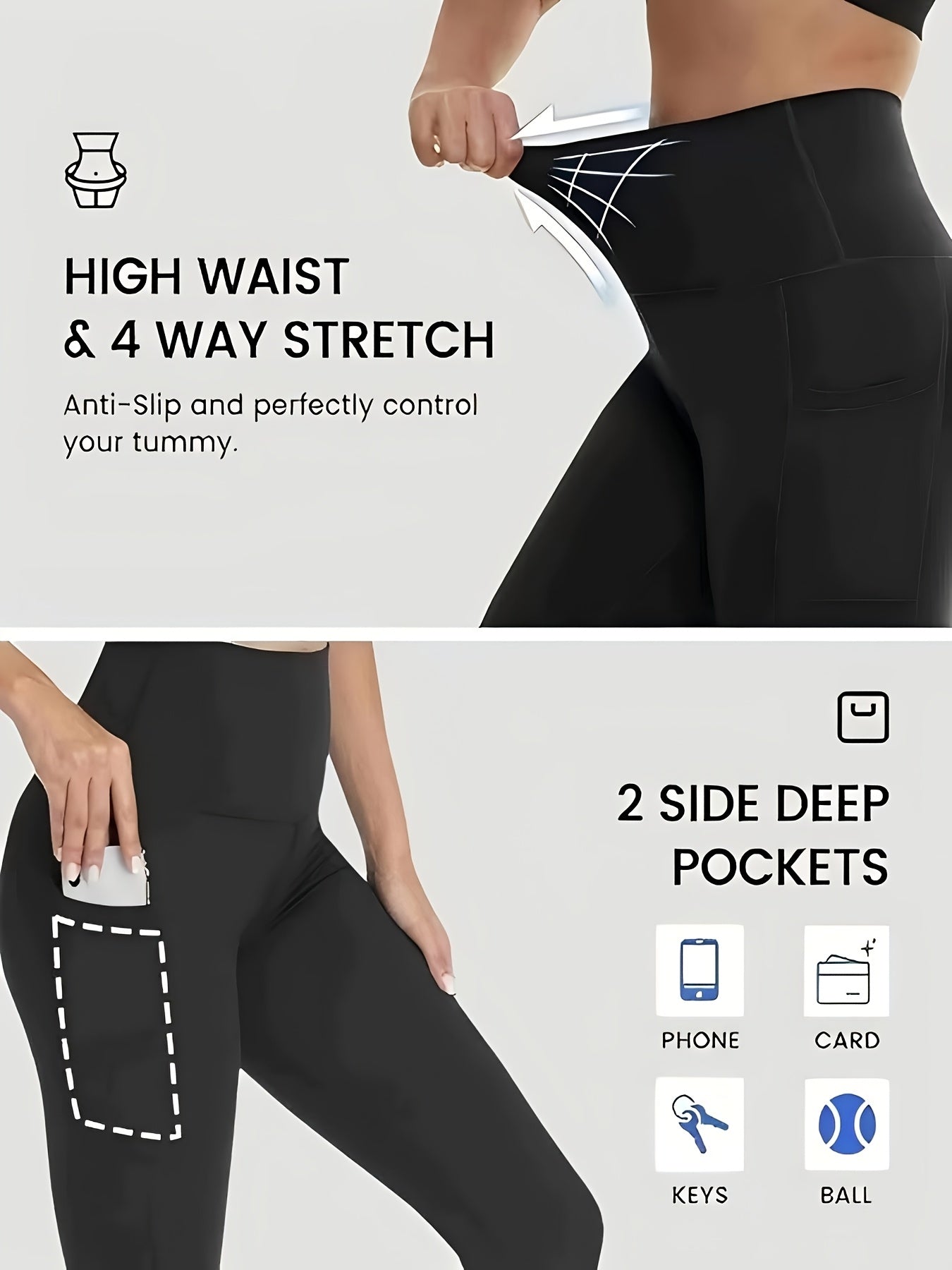 Women's Workout Leggings - Black Pockets detail view