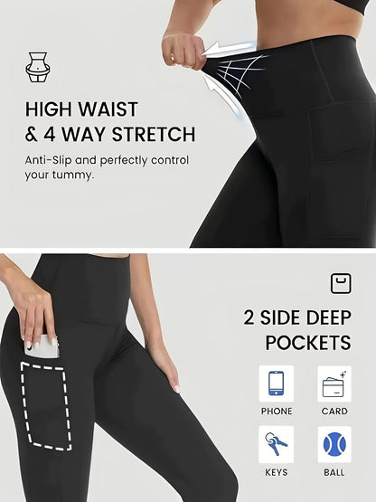 Women's Workout Leggings - Black Pockets detail view