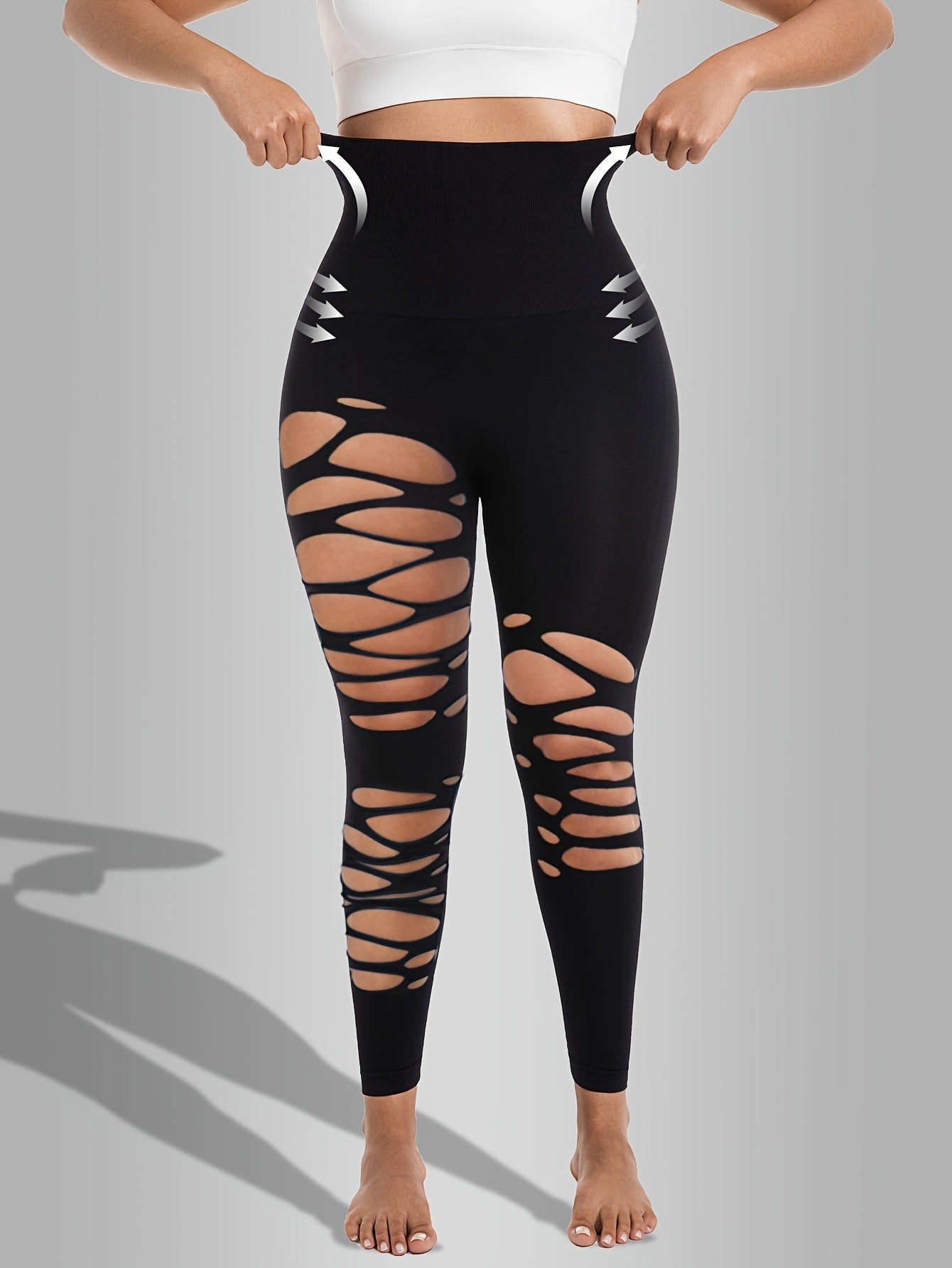 Women's Workout Leggings - Black Sculpting Detail detail view