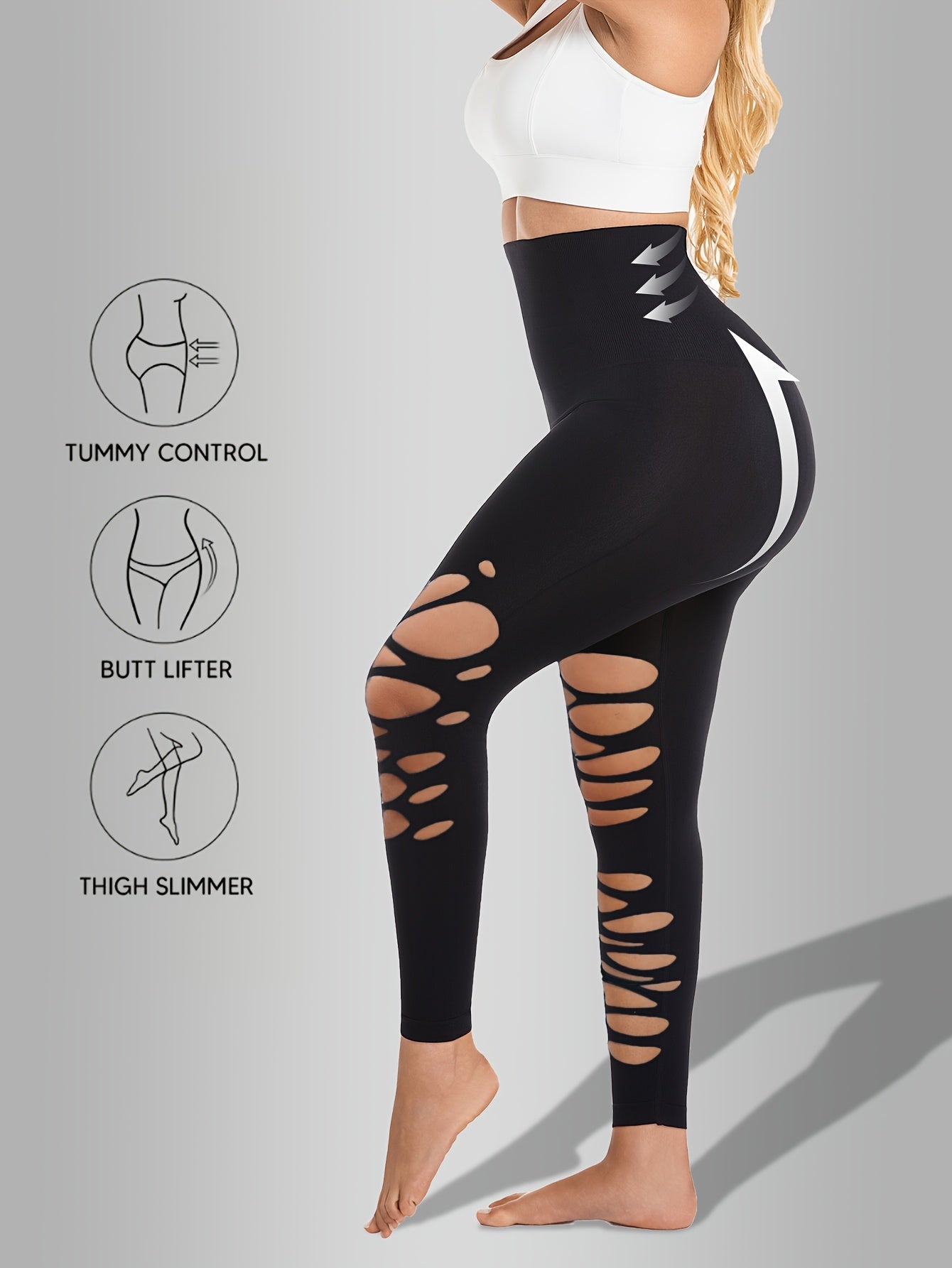Women's Workout Leggings - Black Sculpting Detail detail view