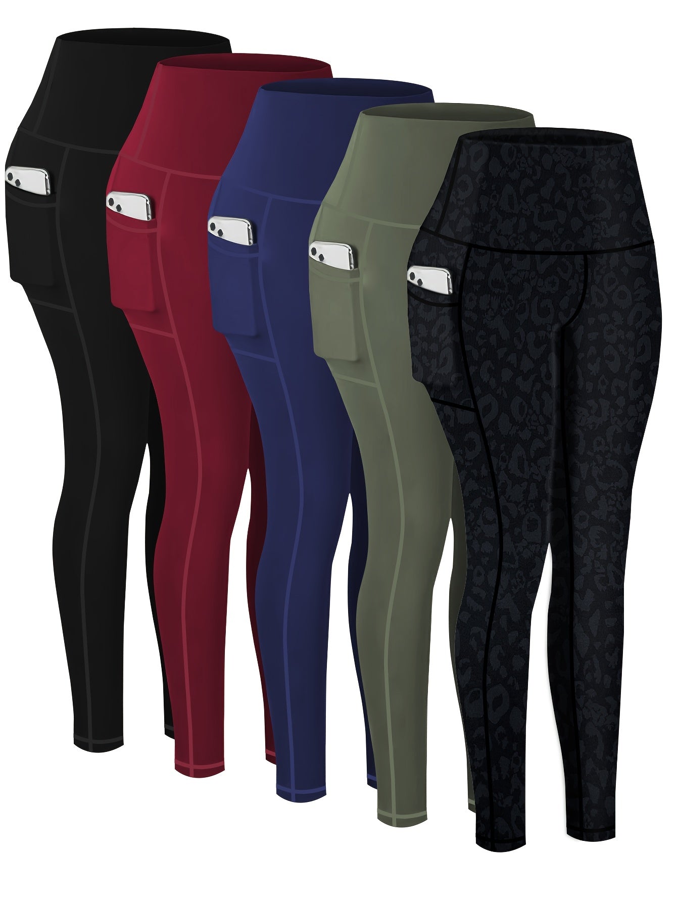 Women's Workout Leggings - Blue Leopard Print + Light Blue + Green + Wine Red + Black – Blue option – view 2