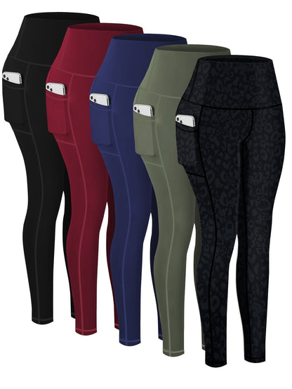 Women's Workout Leggings - Blue Leopard Print + Light Blue + Green + Wine Red + Black – Blue option – view 2