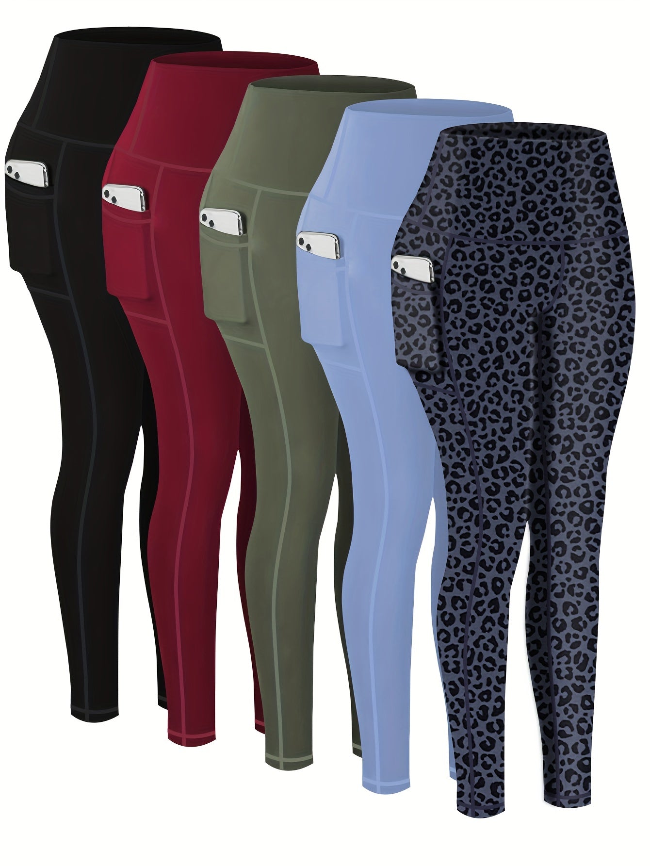 Women's Workout Leggings - Blue Leopard Print + Light Blue + Green + Wine Red + Black – Blue option – view 6