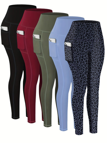 Women's Workout Leggings - Blue Leopard Print + Light Blue + Green + Wine Red + Black – Blue option – view 6