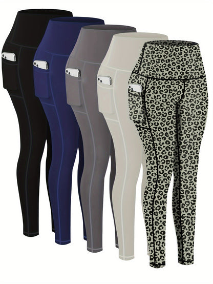 Women's Workout Leggings - Blue Leopard Print + Light Blue + Green + Wine Red + Black – Blue option – view 7