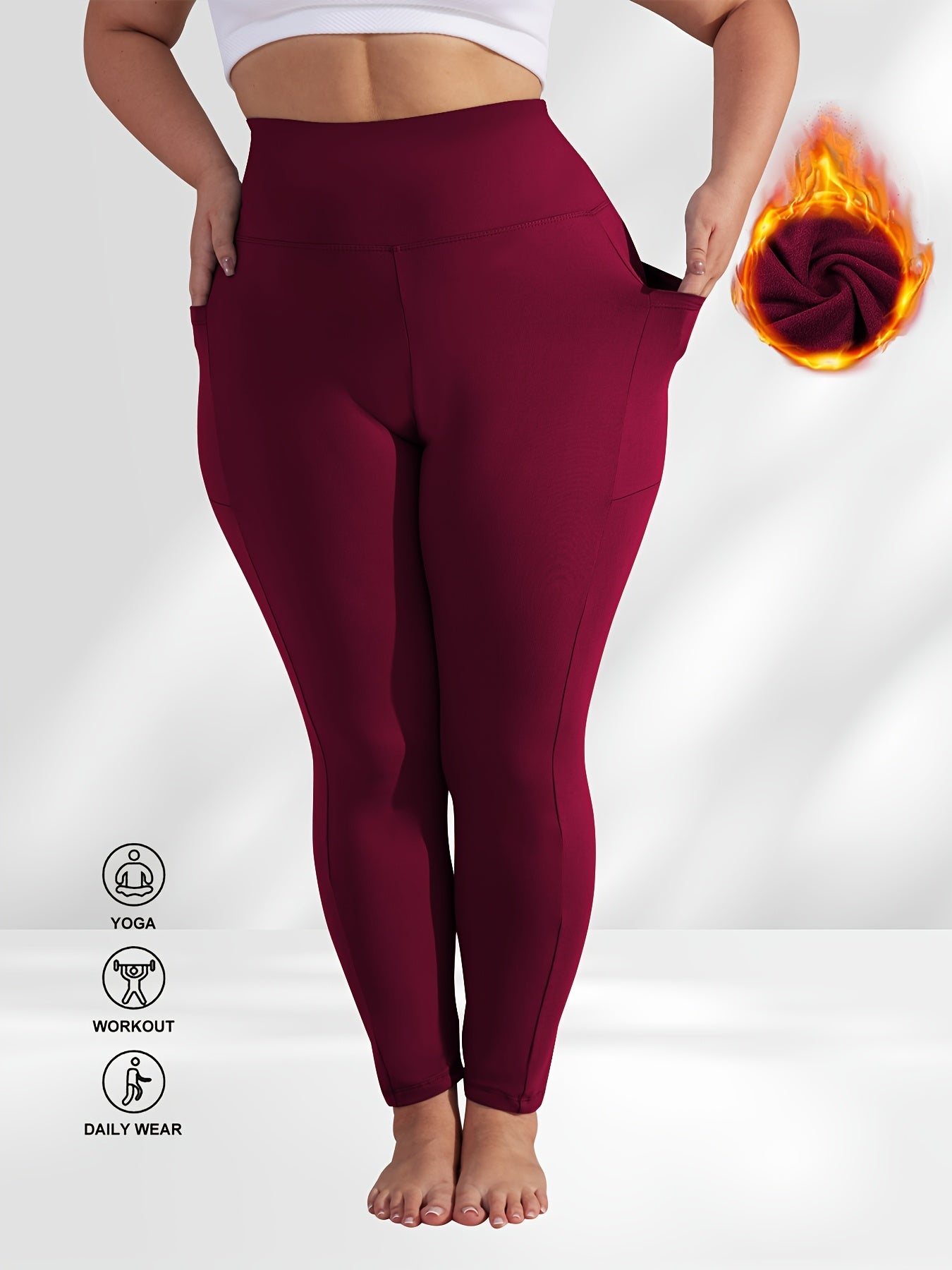 Women's Workout Leggings - Elastic Waist Pockets detail view