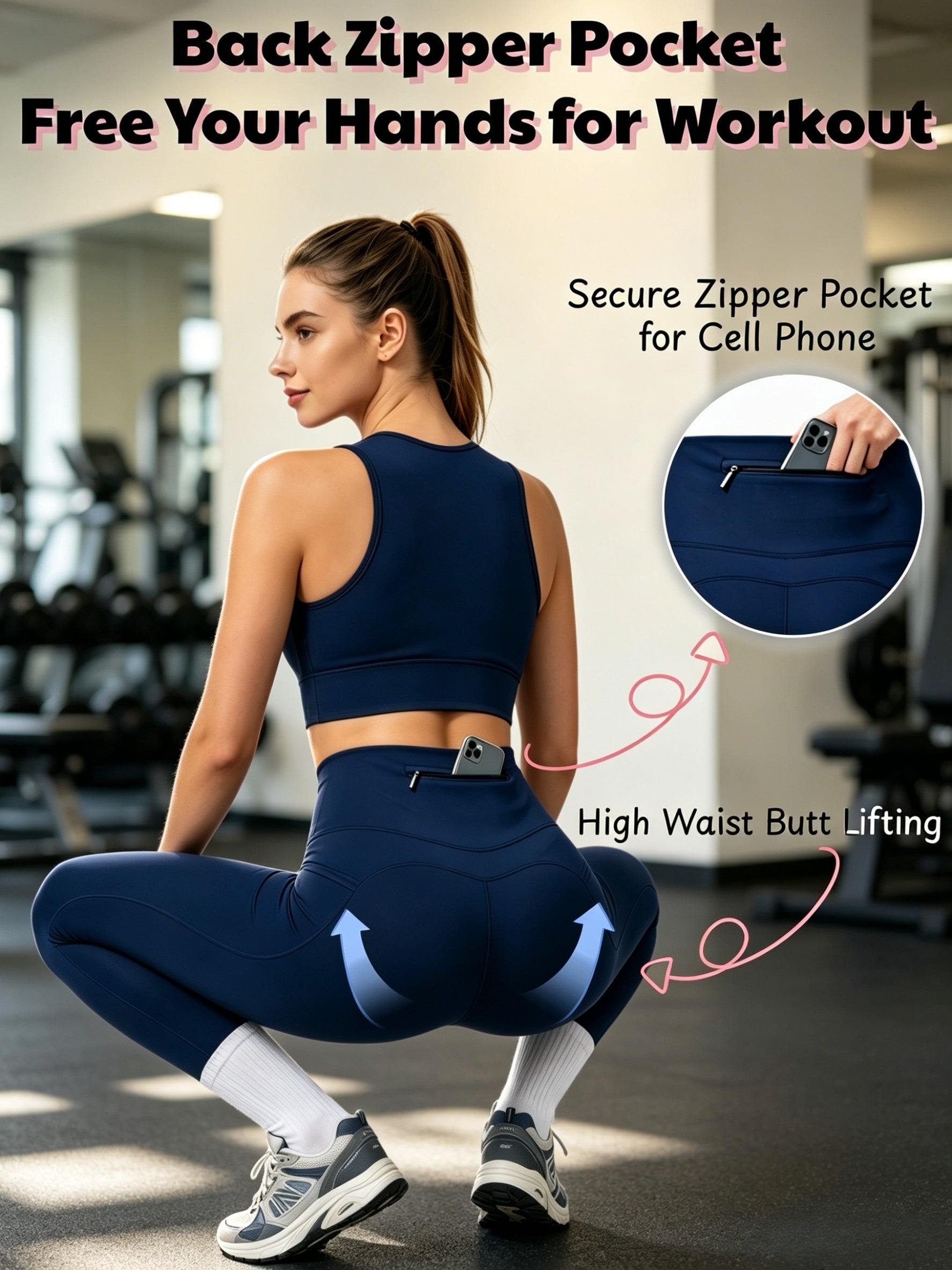 Women's Workout Leggings - Elastic Waist Stretch Fit detail view