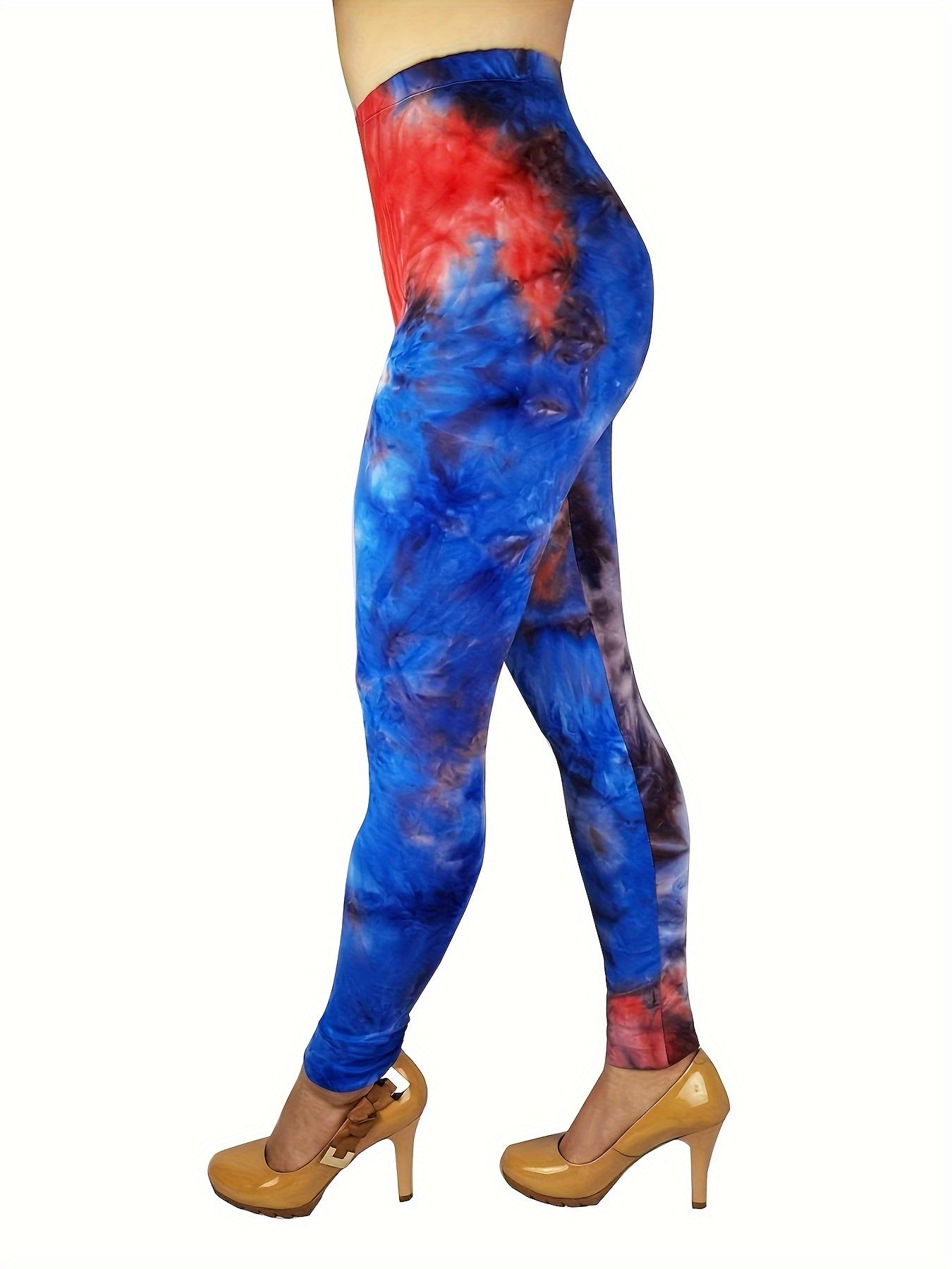 Women's Workout Leggings - Elastic Waist Tie-Dye Print detail view