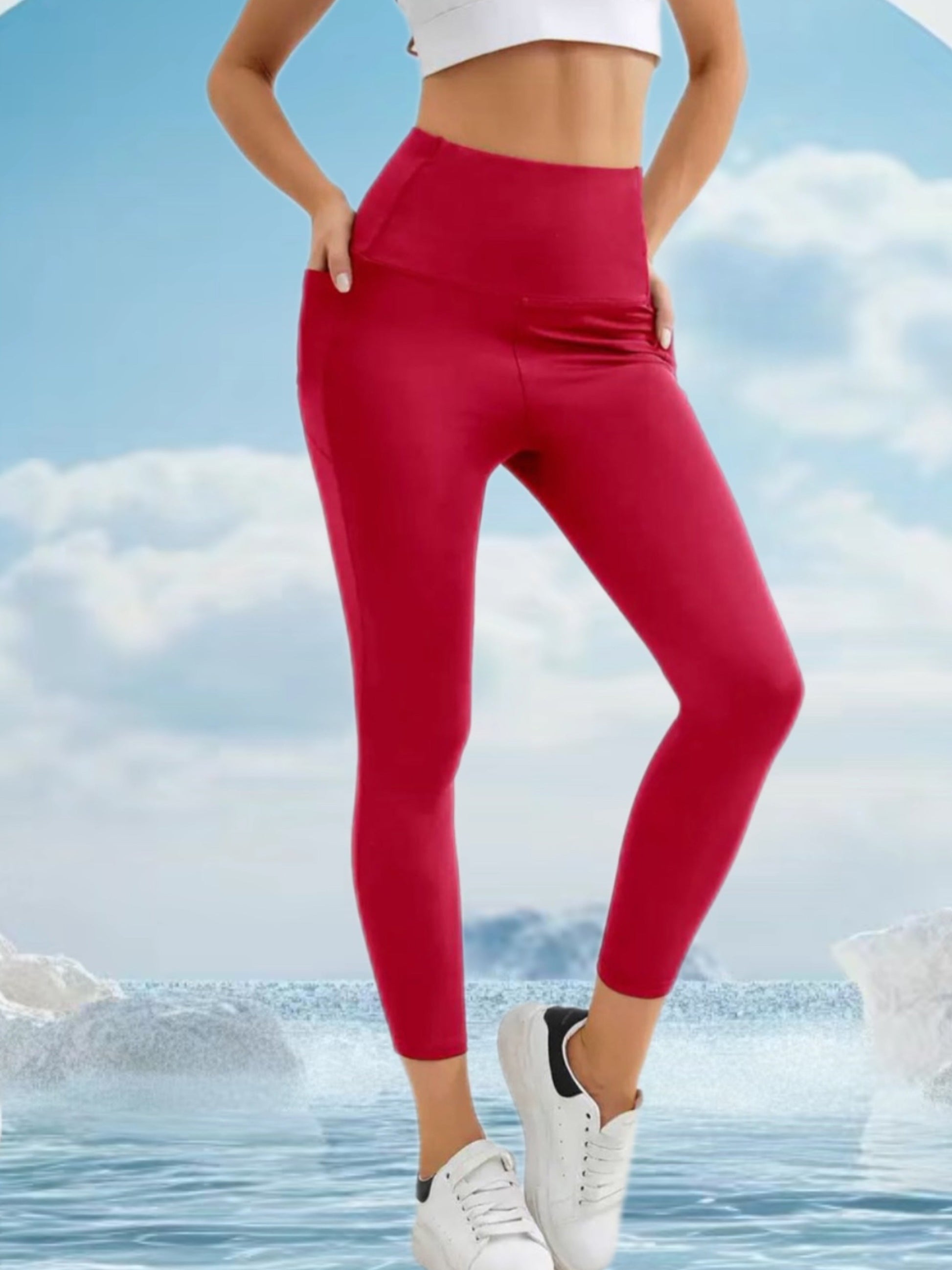 Women's Workout Leggings - Grey Pockets detail view