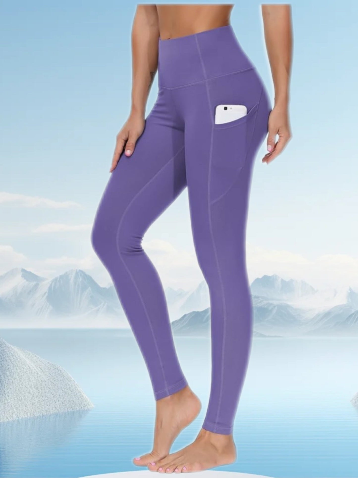 Women's Workout Leggings - Grey Pockets detail view