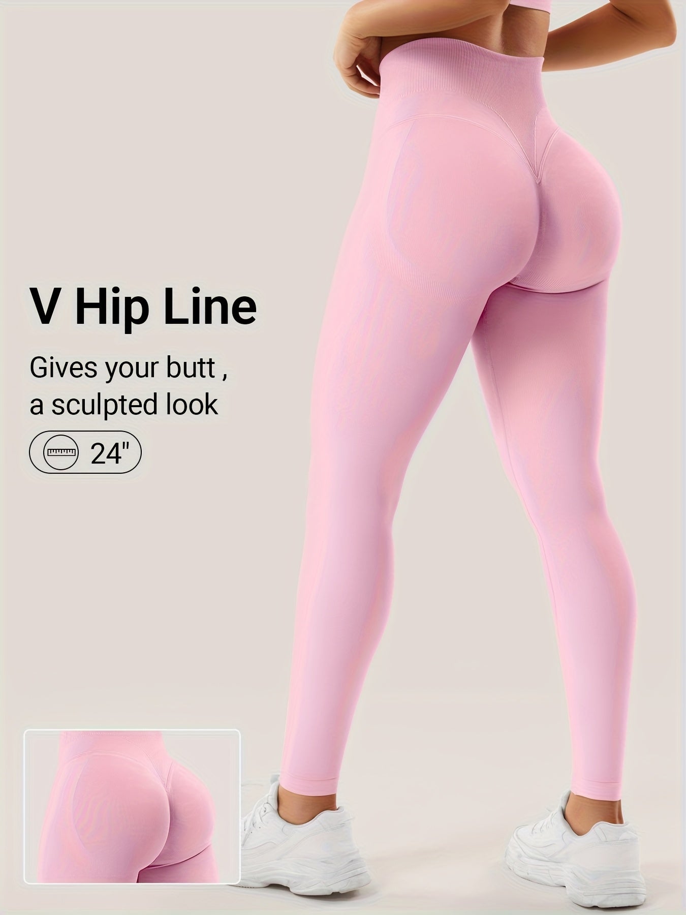 Women's Workout Leggings - High-Waist Sculpting Detail – pink option – view 4