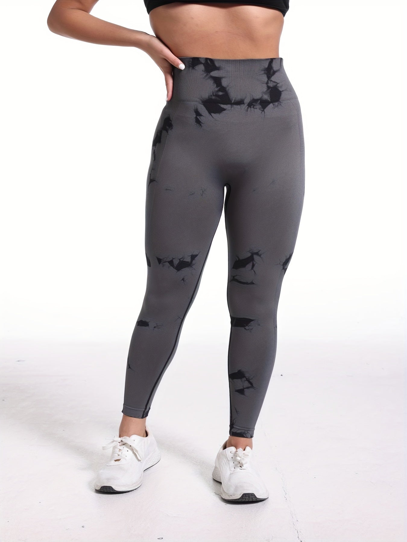 Women's Workout Leggings - High-Waist Tie-Dye Print detail view