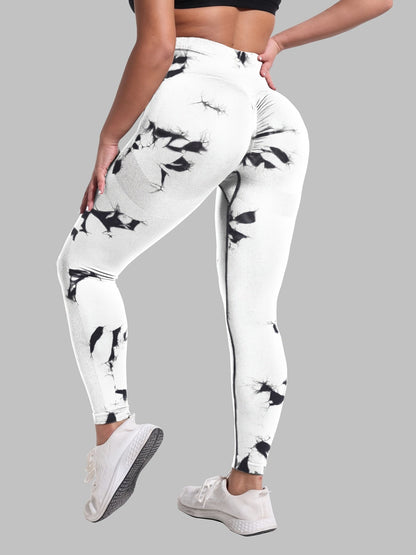Women's Workout Leggings - High-Waist Tie-Dye Print detail view