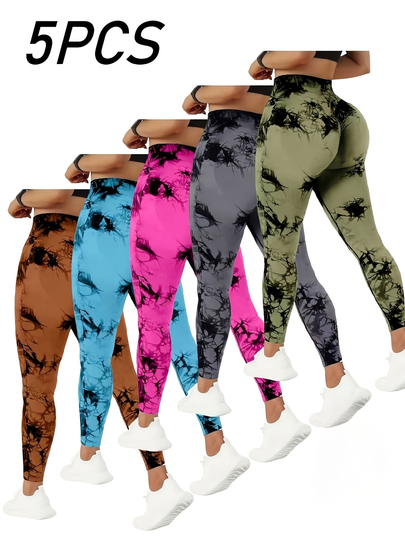 Women's Workout Leggings - High-Waist Tie-Dye Print – purple option – main product image