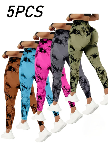Women's Workout Leggings - High-Waist Tie-Dye Print – purple option – main product image