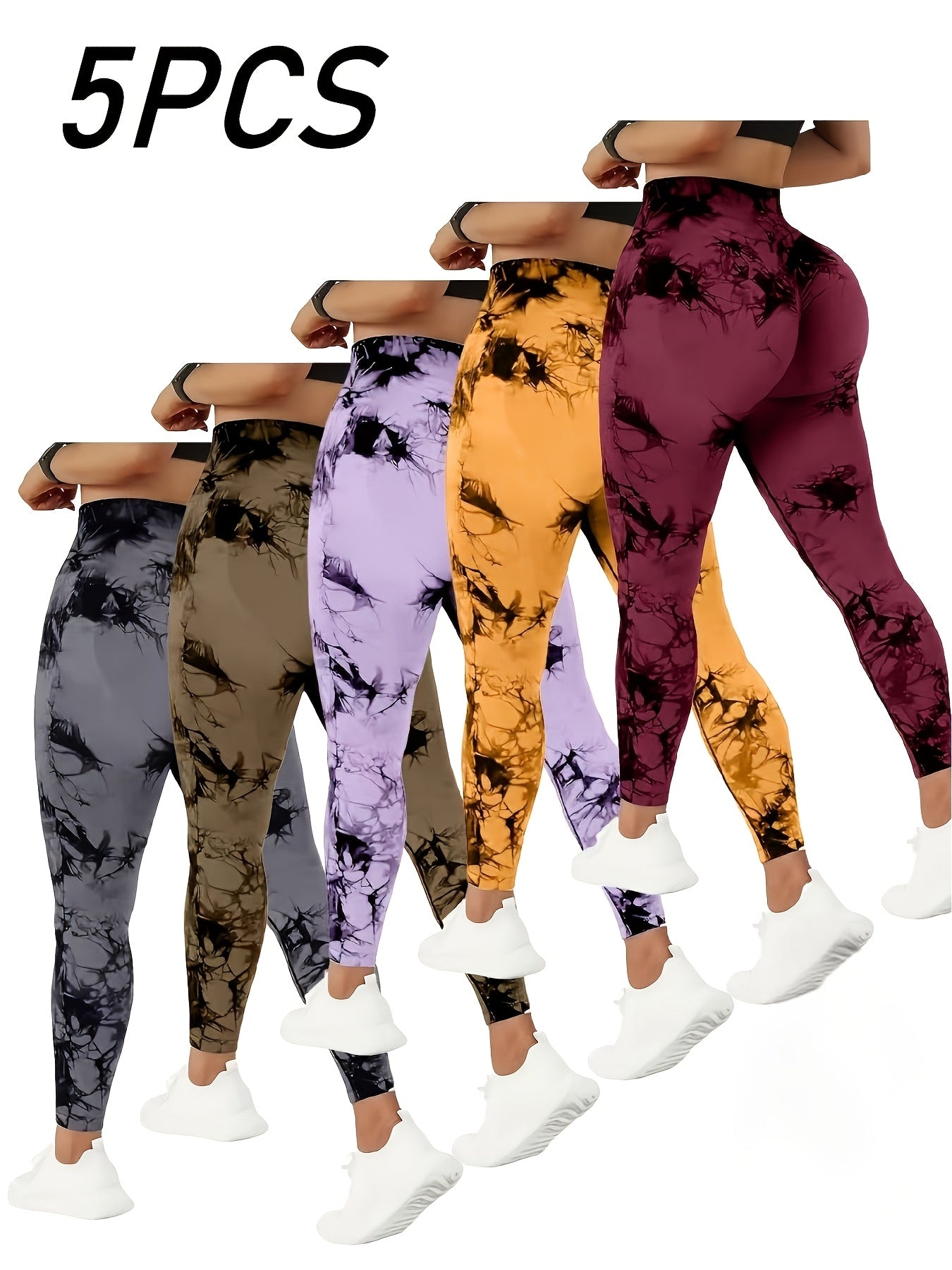Women's Workout Leggings - High-Waist Tie-Dye Print – purple option – view 7