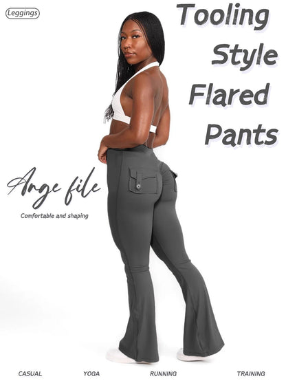 Women's Workout Leggings - Pockets Flared Fit – Grey option – view 3