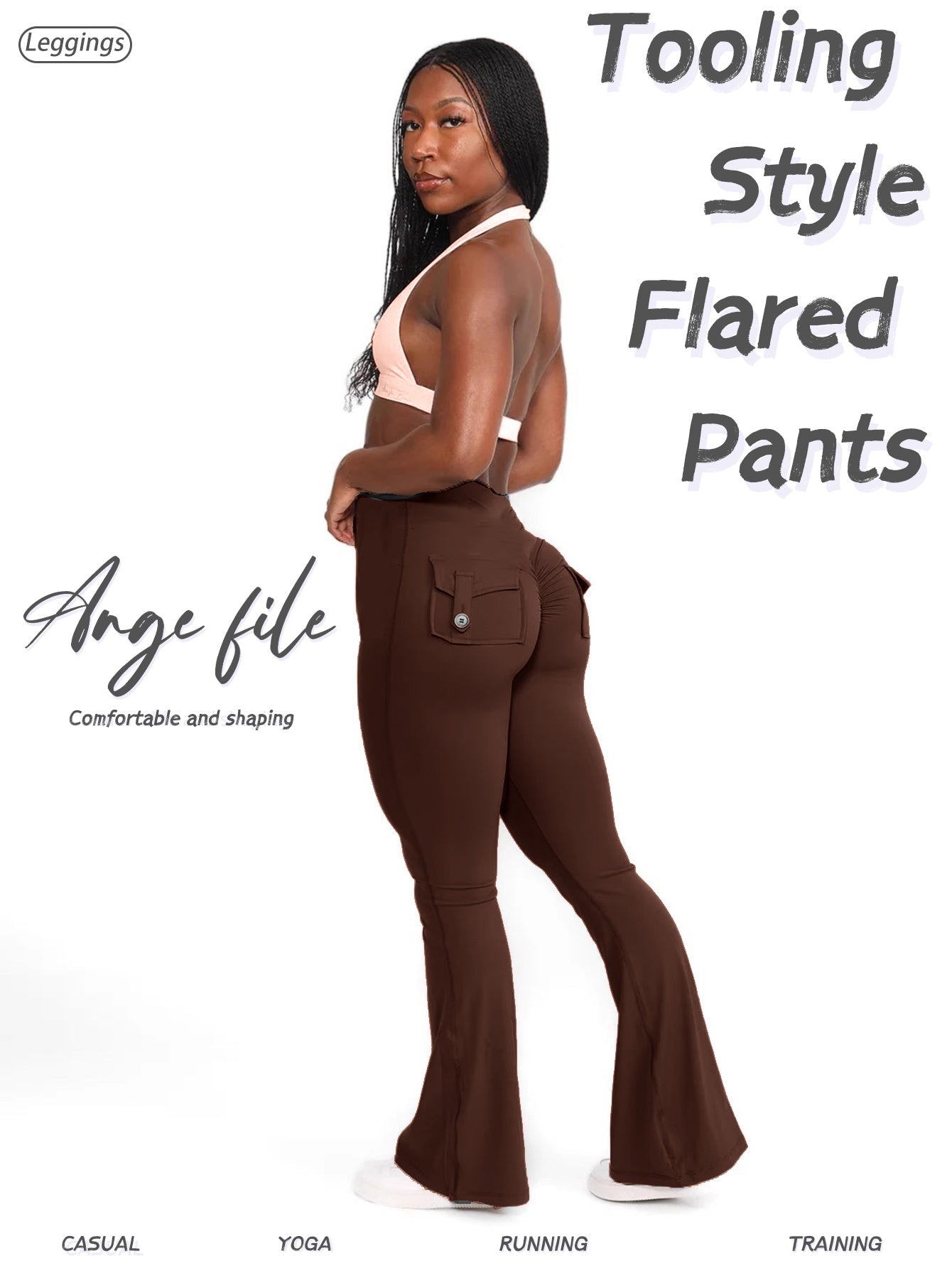 Women's Workout Leggings - Pockets Flared Fit – Grey option – view 4