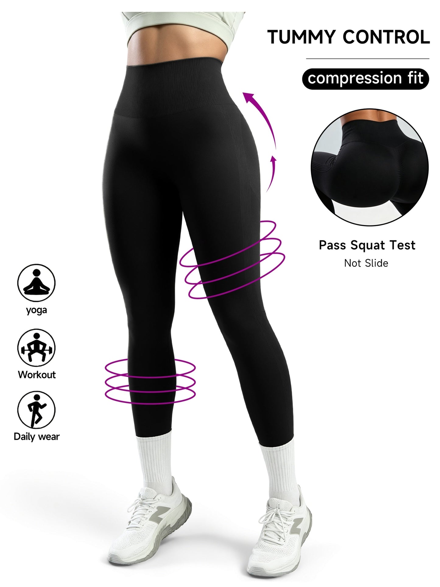 Women's Workout Leggings - Sculpting Detail Stretch Fit detail view