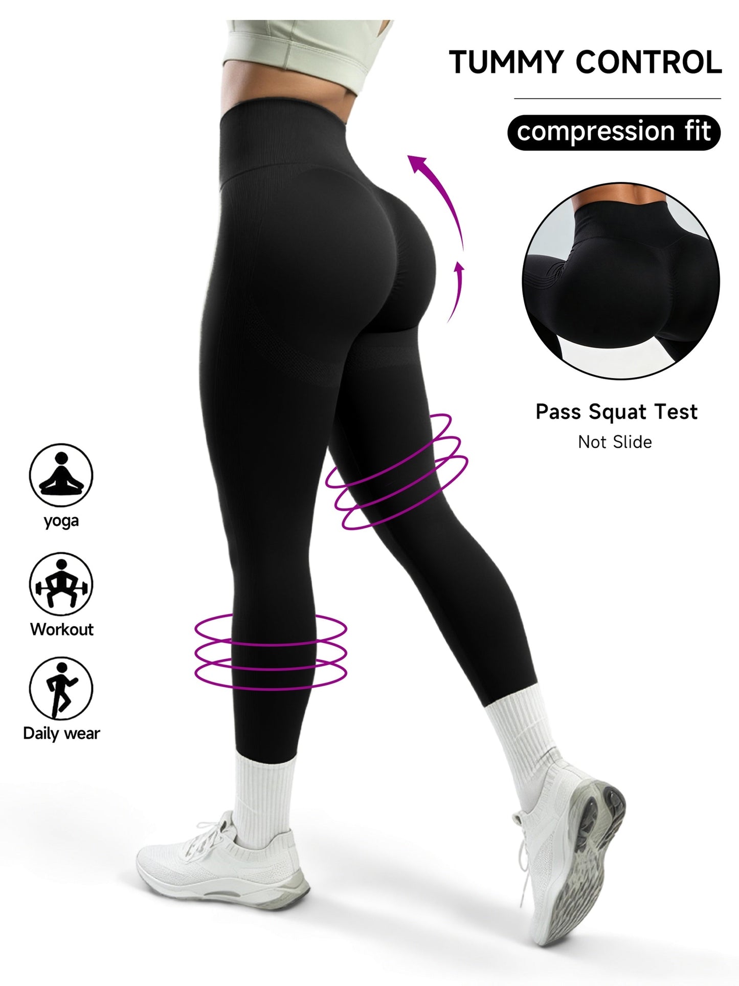 Women's Workout Leggings - Sculpting Detail Stretch Fit detail view