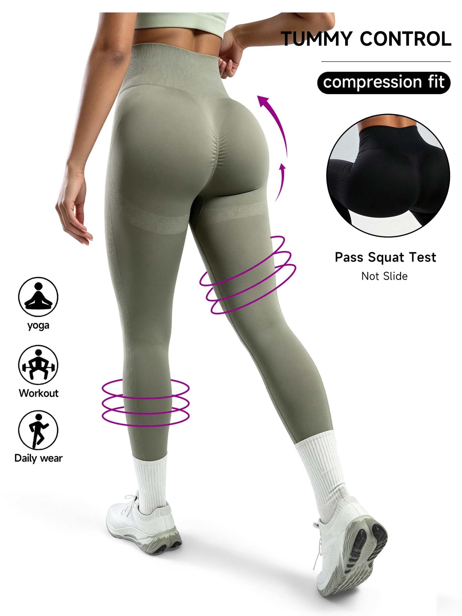 Women's Workout Leggings - Sculpting Detail Stretch Fit detail view