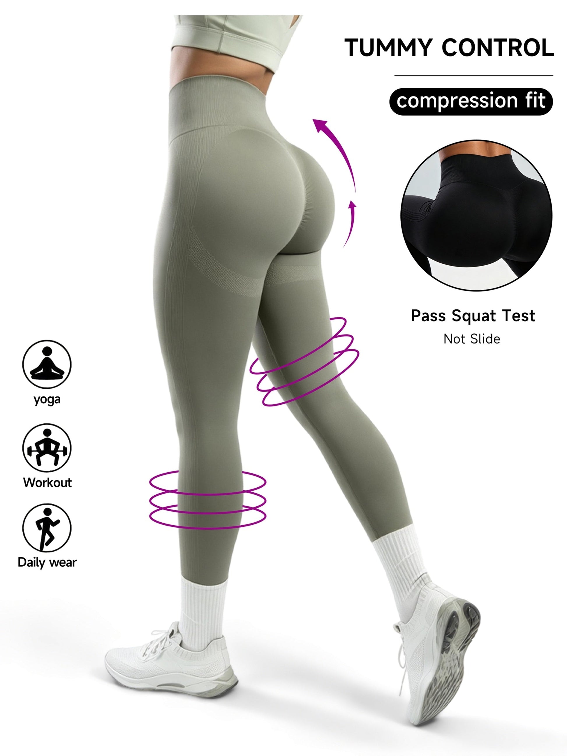 Women's Workout Leggings - Sculpting Detail Stretch Fit detail view