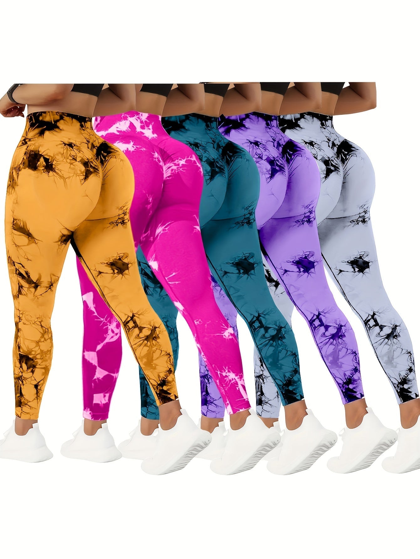 Women's Workout Leggings - Tie-Dye Print Sculpting Detail detail view