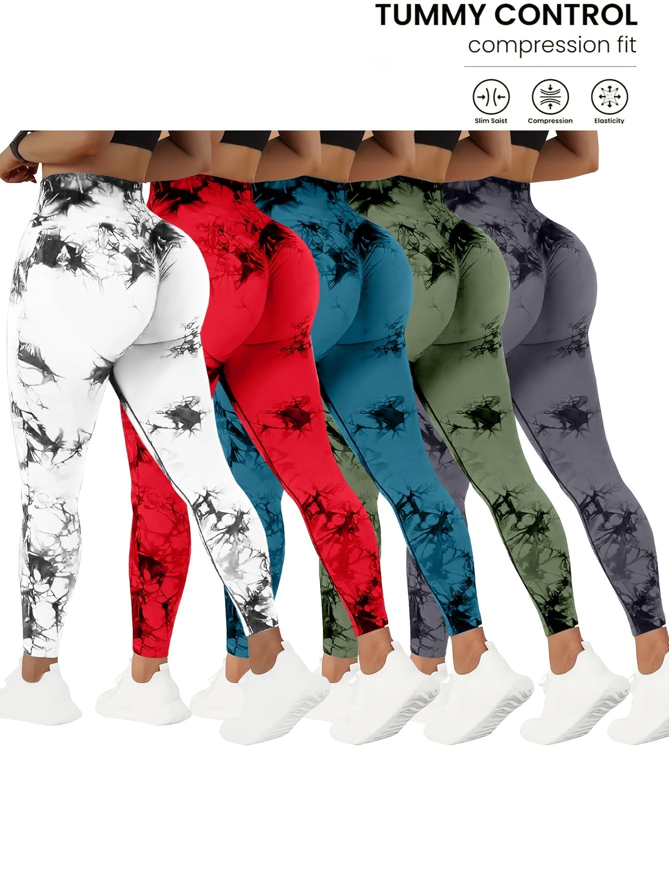 Women's Workout Leggings - Tie-Dye Print Sculpting Detail detail view