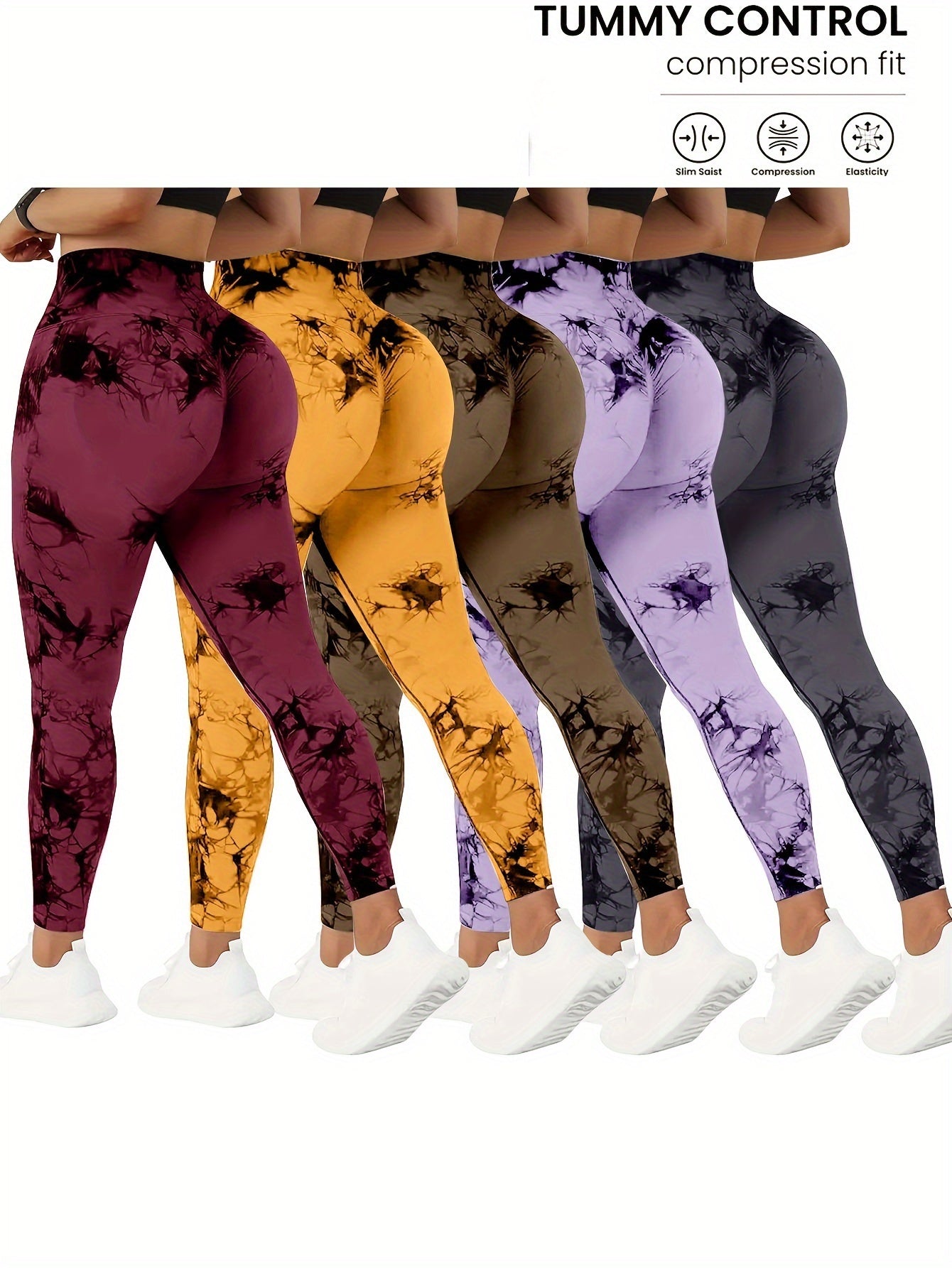 Women's Workout Leggings - Tie-Dye Print Sculpting Detail detail view