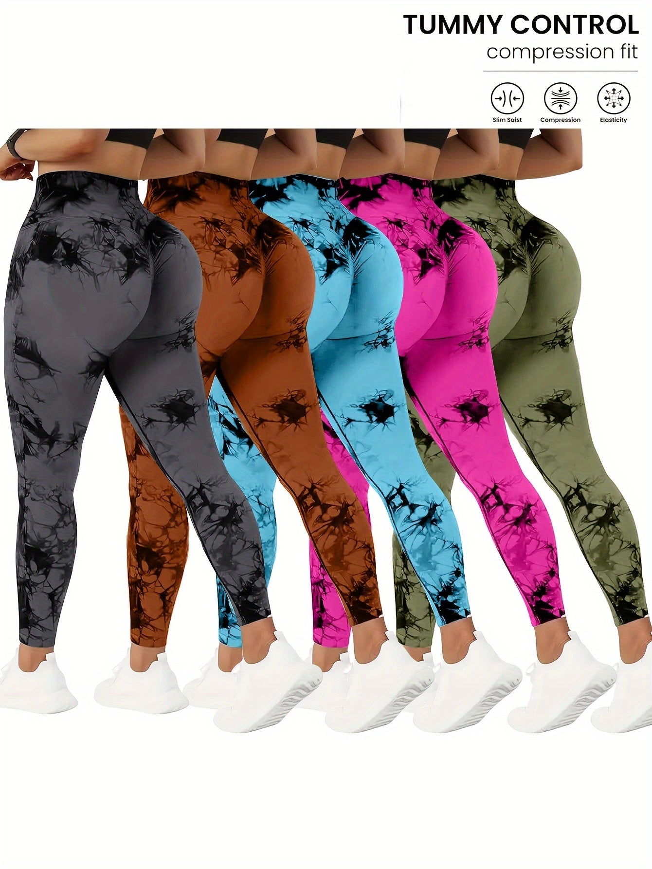 Women's Workout Leggings - Tie-Dye Print Sculpting Detail detail view