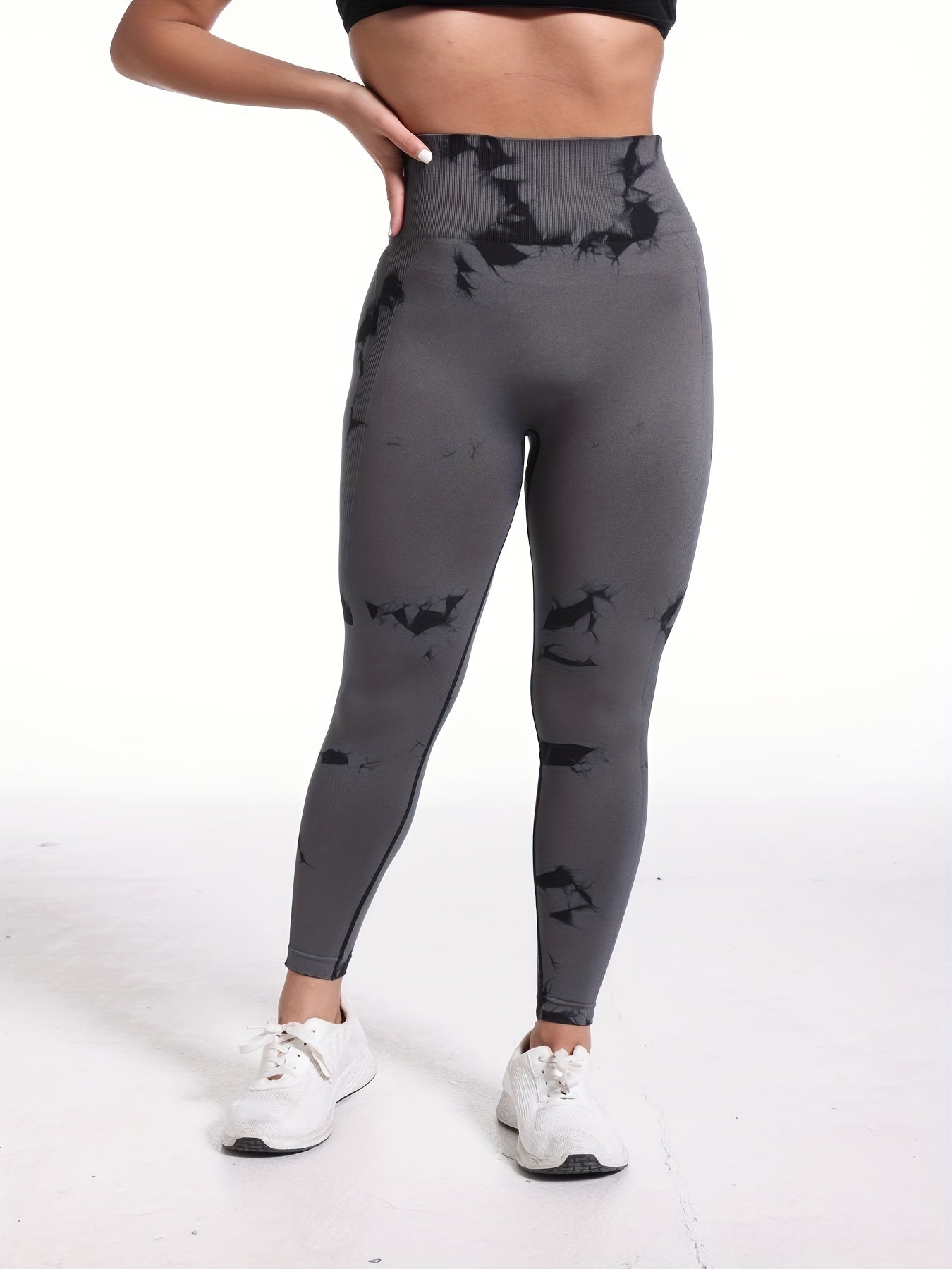 Women's Workout Leggings - Tie-Dye Print Sculpting Detail detail view