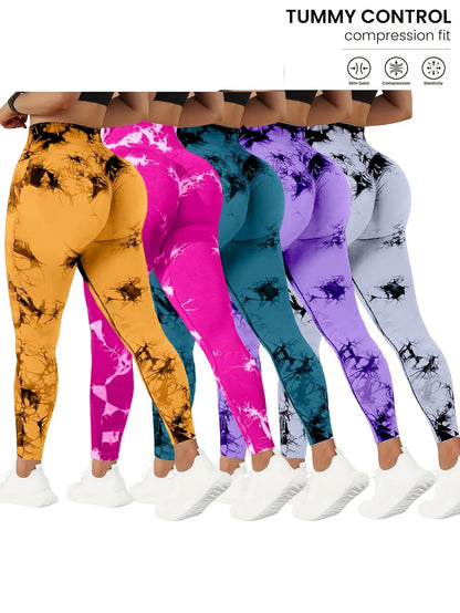 Women's Workout Leggings - Tie-Dye Print Sculpting Detail detail view