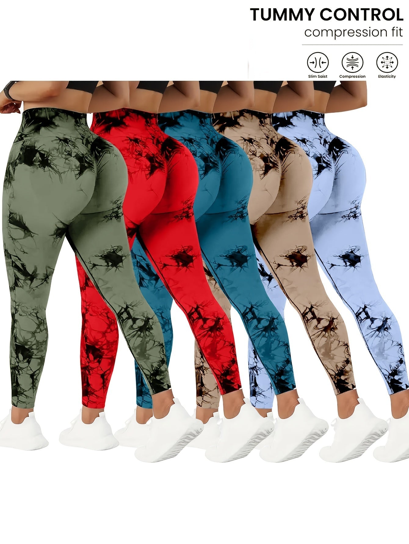 Women's Workout Leggings - Tie-Dye Print Sculpting Detail – purple option – main product image