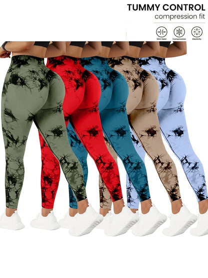 Women's Workout Leggings - Tie-Dye Print Sculpting Detail – purple option – main product image
