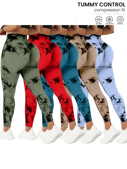 Women's Workout Leggings - Tie-Dye Print Sculpting Detail – purple option – main product image