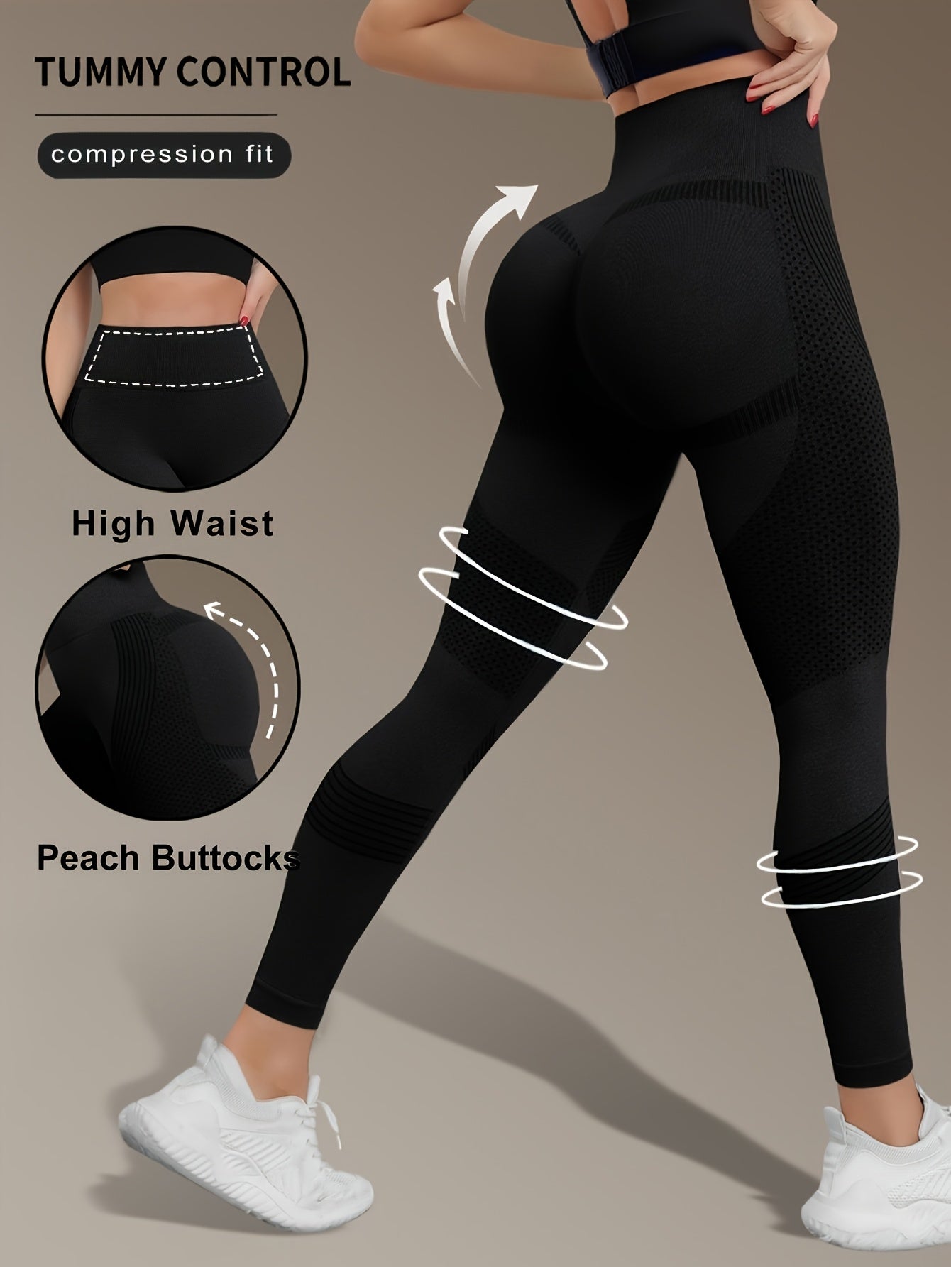 Women's Workout Leggings - Tummy Control Stretch Fit – Black option – view 2