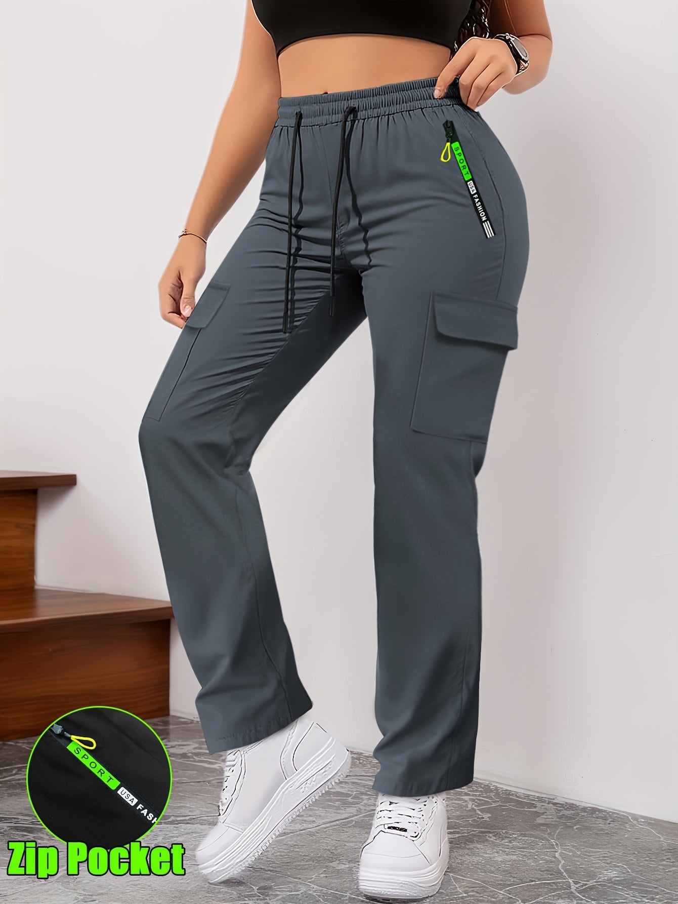 Women's Workout Pants - Drawstring Waist With Pockets 51 detail view