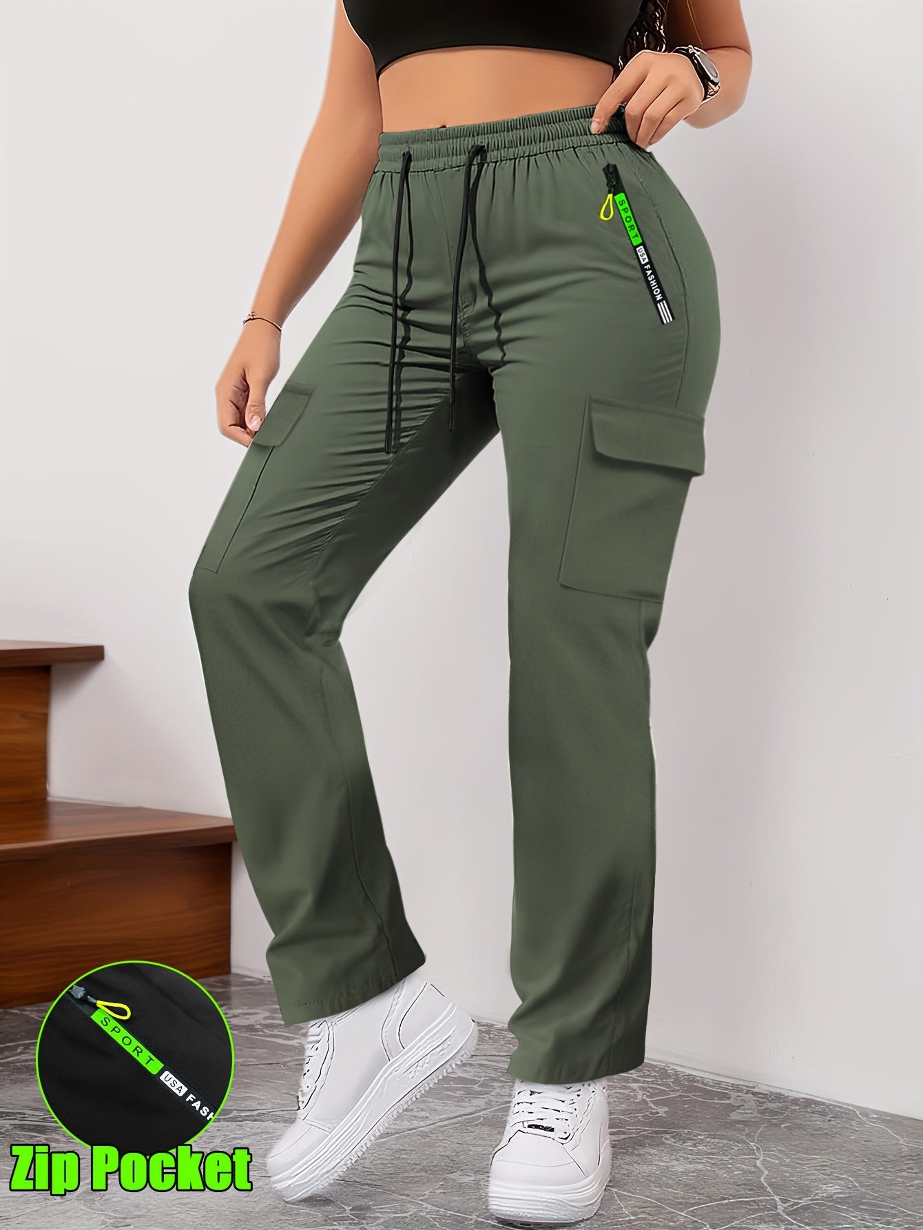Women's Workout Pants - Drawstring Waist With Pockets 51 – Black option – view 2