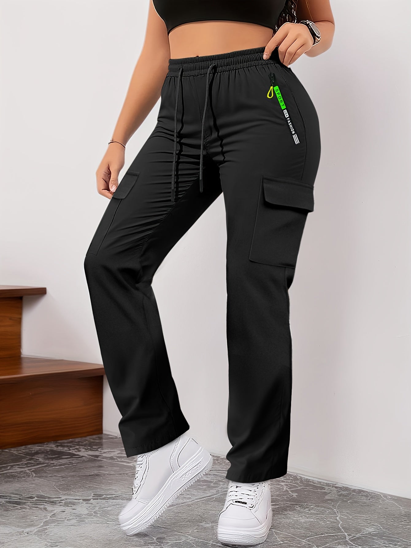Women's Workout Pants - Drawstring Waist With Pockets 51 – Black option – view 3