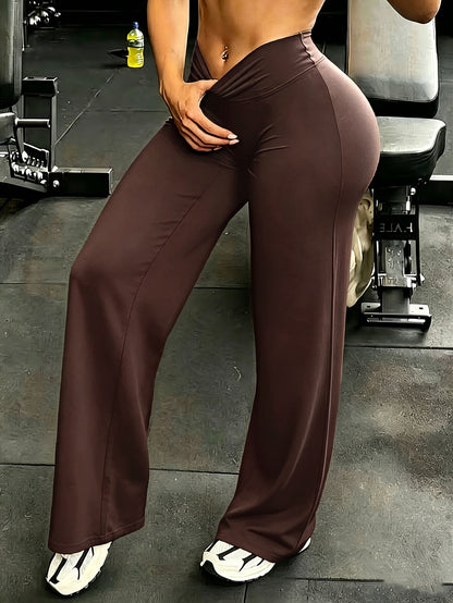 Women's Workout Pants - High Waist Wide leg detail view