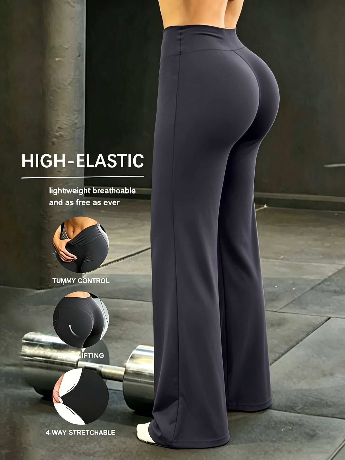 Women's Workout Pants - High Waist Wide leg detail view