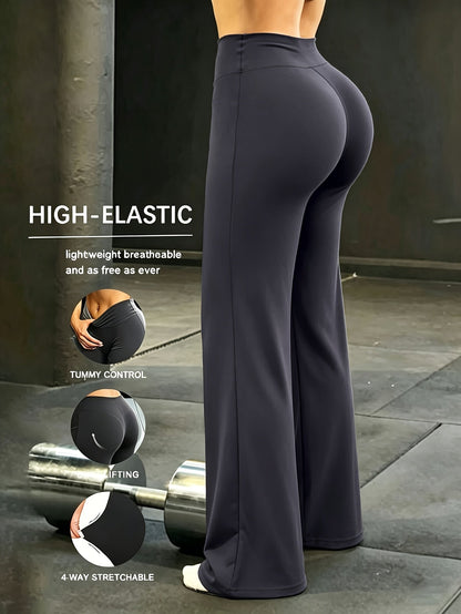 Women's Workout Pants - High Waist Wide leg detail view