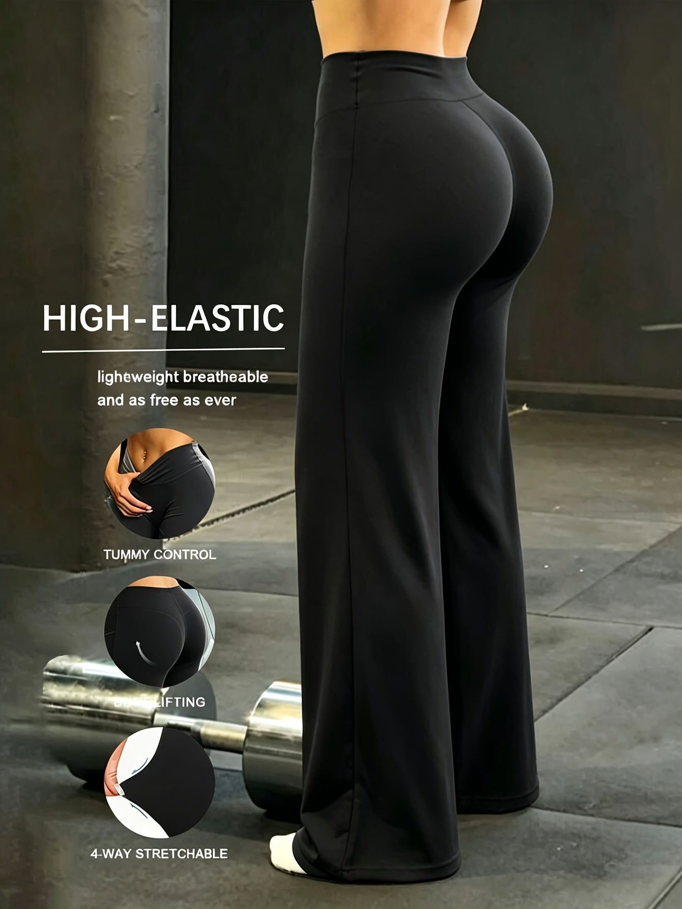 Women's Workout Pants - High Waist Wide leg detail view