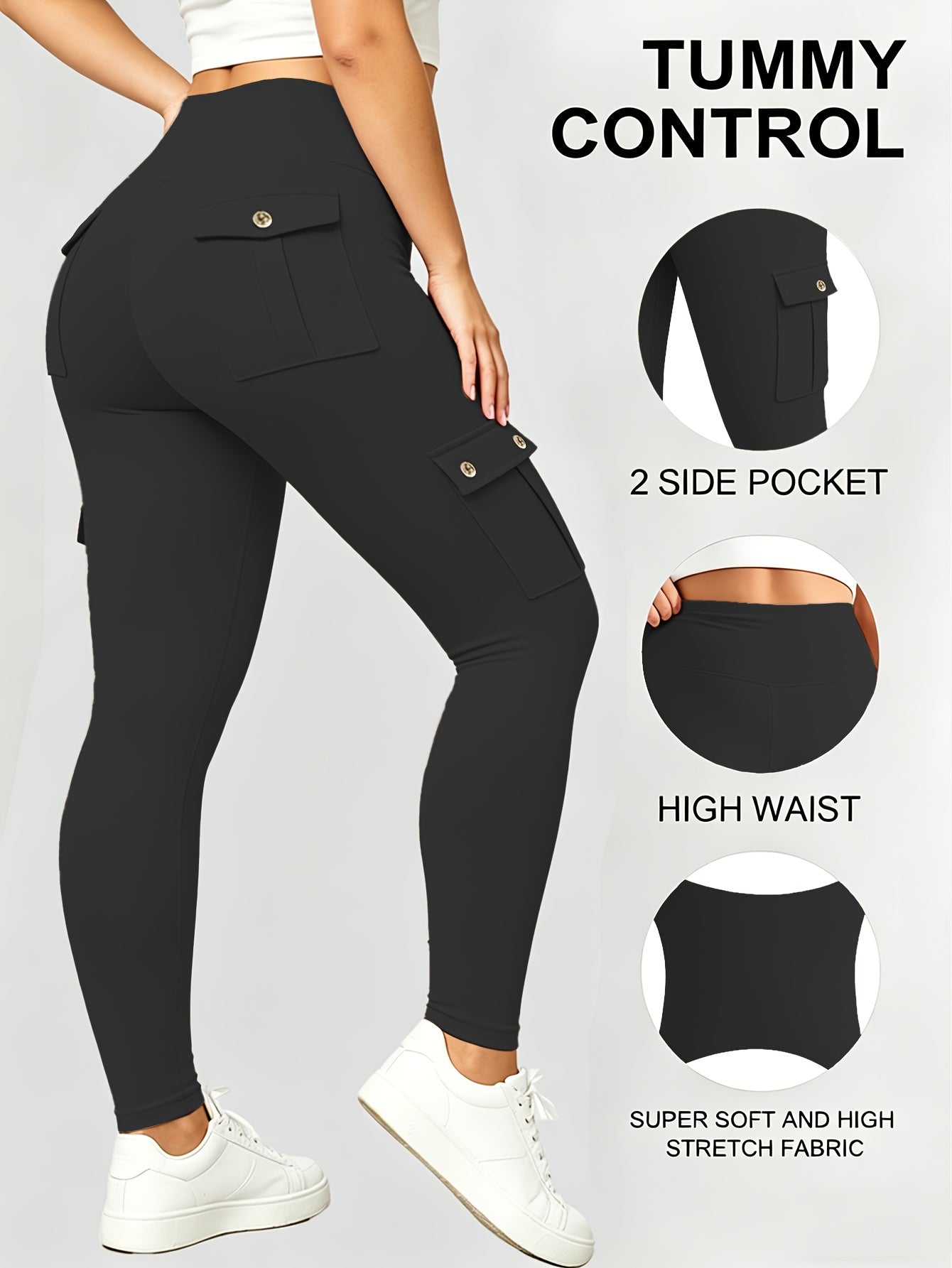 Women's Workout Pants - High Waist With Pockets – Black option – main product image